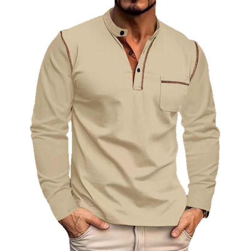 Herren Langarm Herren T-Shirt Farbe Strickerei Freizeit T-Shirt