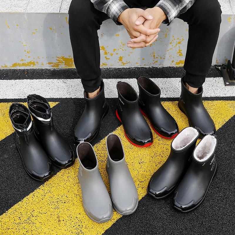 Mode Herren Regenschuhe kurzer Schaft neue wasserdichte Schuhe Regenstiefel rutschfest Bündel Arbeit Angeln Gummischuhe Samt Mode