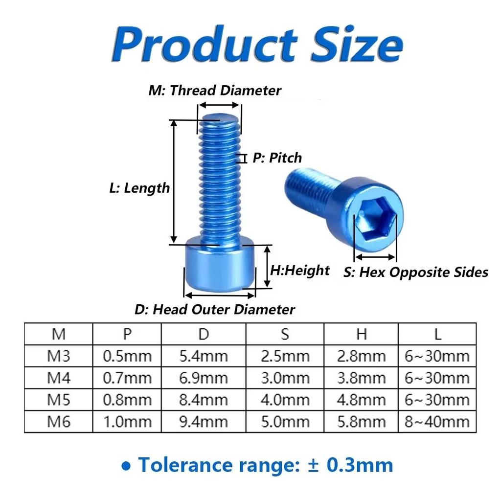 5pcs M3 M4 M5 M6 Colourful Aluminum Hex Socket Cap Head Machine Screw Bolts Aluminum Allen Scerw Length:16/18/20/25/30/40mm