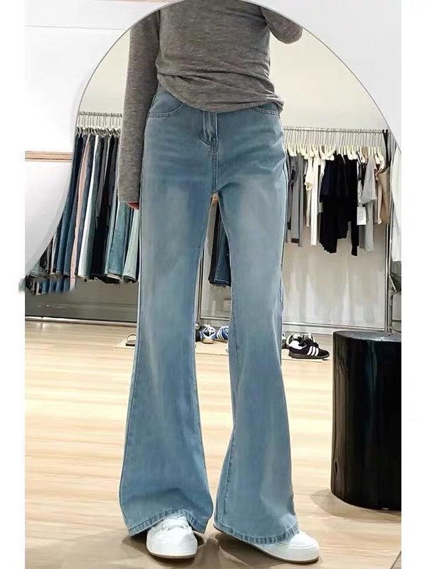 Dámské džíny s vysokým pasem a mikro rozšířenými nohavicemi v korejském stylu – léto 2025, plus size, všestranné a neobepínající.