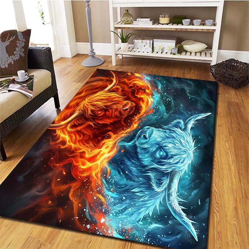 Flame Animal Blue Red Pattern Square Carpet,Area Rug,Carpet Rug for Living Room Bedroom Sofa Playroom Decor,Non-slip Floor Mat,Holiday Birthday Gifts