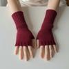 Solid Color Half Finger Mitten Soft Fingerless Gloves New Knitted Gloves  for Work Study