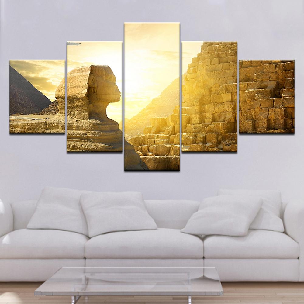 Modular Picture Printed 5 Piece Wall Canvas Art Egypt Pyramid Poster Paintings Home Decor Living Room Artwork Work No Frame