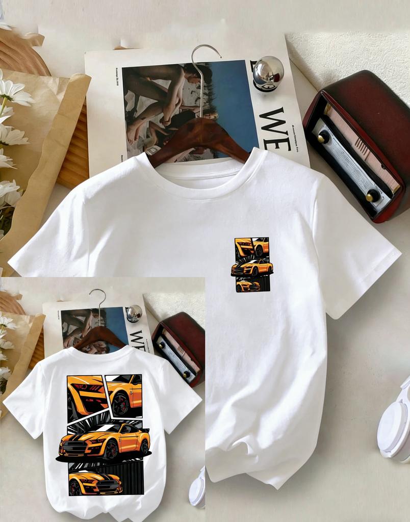 New Children's T-shirt Cotton Breathable Cool Sports Car Print Children's Clothing Boys Daily Casual Short Sleeved T-shirt
