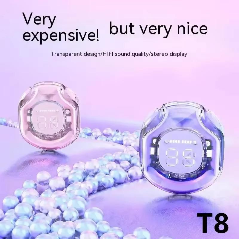T8 PRO TWS Bluetooth Earbuds Transparent with LED Digital Display Wireless In-Ear Earphone for Xiaomi Huawei iPhone Headphone