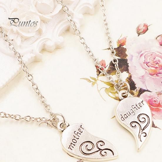2Pcs/Set Fashion Mother Daughter Flower Carved Love Heart Pendant Necklace Gift