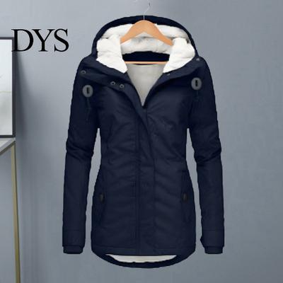 Female Figure Flattering Down Jacket Winter Coat Padded with Hood And Pockets Zipper Closure Daily Drawstring Parka Windproof Heat Retention
