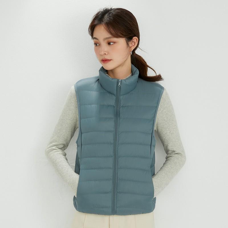 Womens Lightweight Down Vest Winter Warm Sleeveless Puffer With Stand Collar 86-90% White Duck