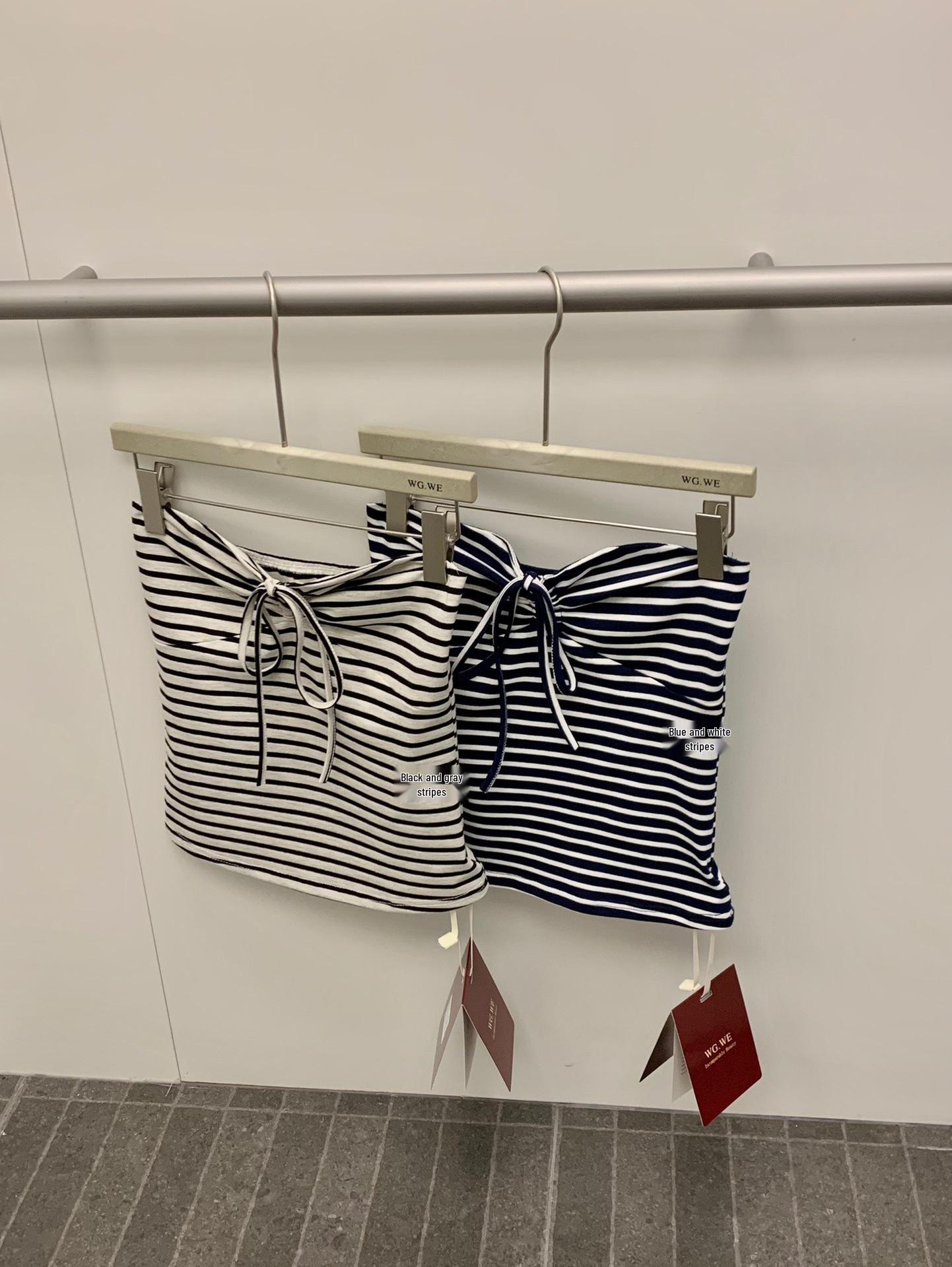 WGWE8852 Women s Spring/Summer Striped Lace-Up Bandeau Tank Top - Sleeveless, Slim Fit, Trendy Medium