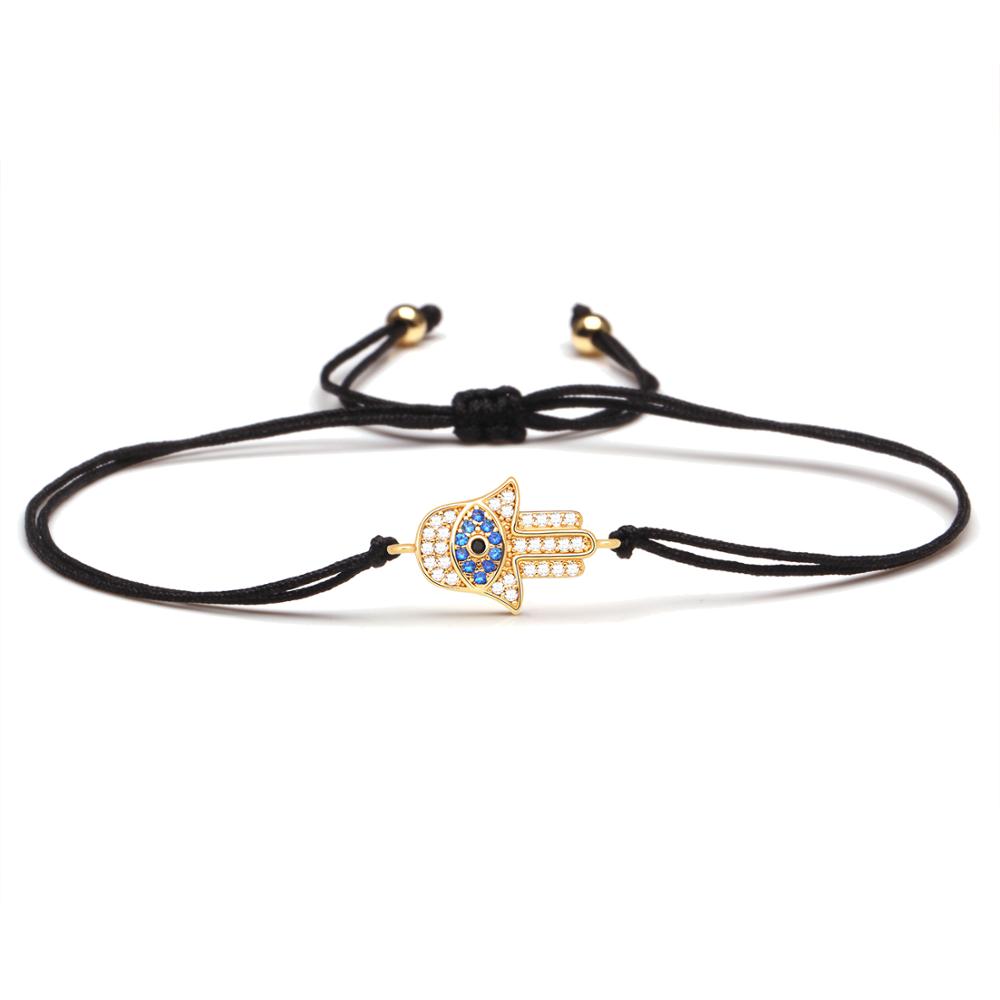 Gute Qualität Zirkonia Hamsa Hand Böser Blick Anhänger Armband Damen Herren Hand Fatimas Glück Schutz Rote Blaue Schnur Schmuck