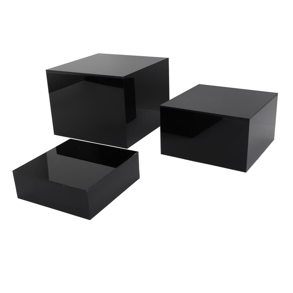 3 Stück Acryl Erhöhungen Displayständer Kubisch Ineinander steckbar für Desserttisch Buffet-Tische Essen Schwarz