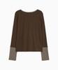 OHESHIO Shirring Color Block Long Sleeve, Brown