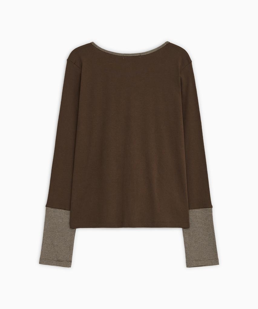 OHESHIO Shirring Color Block Long Sleeve, Brown