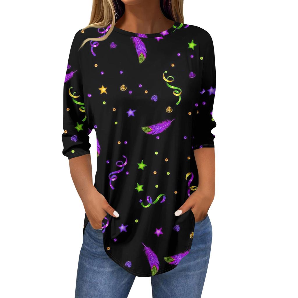 Womens T Shirts 3/4 Sleeve Shirts Solid Color Pullover Summer Spring Tops Blouses
