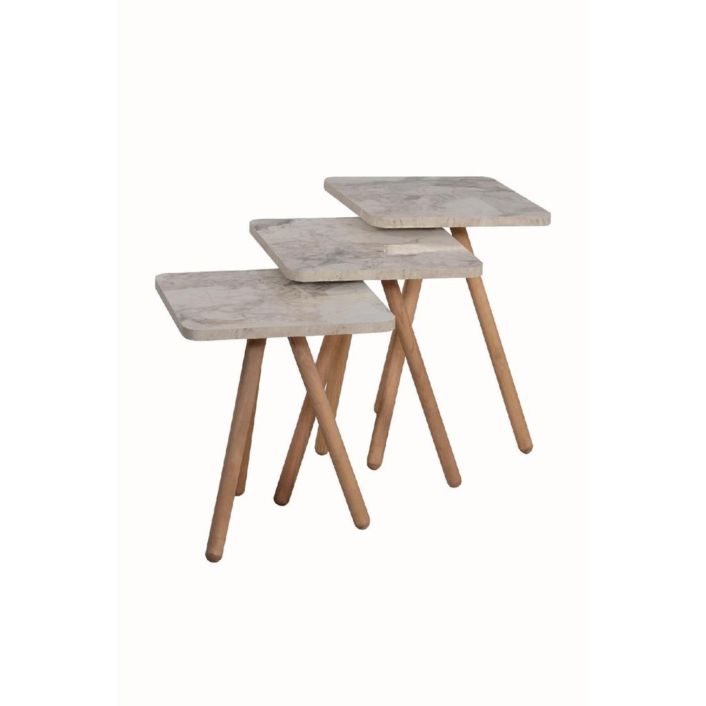 Triple Nesting Coffee Table Wooden Legs Square Design Pine Pattern