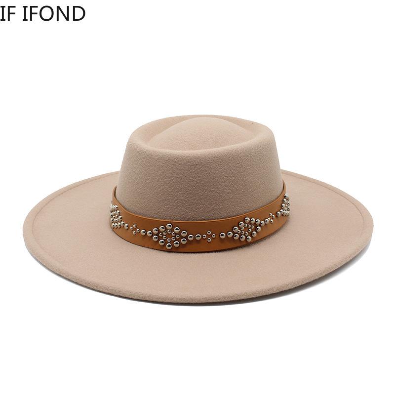 New Fedora Hats For Women 9.5cm Wide Brim Khaki Black Felted Dress Hat Panama Church Men Jazz Hat Sombreros De Mujer