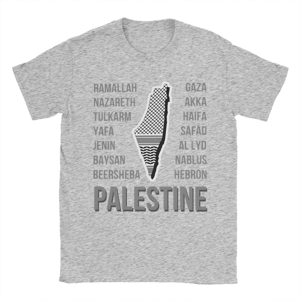 Città della Palestina e Mappa con Stampa Keffiyeh T-shirt Estive Uomo 100% Cotone Abbigliamento Taglie Forti Top a Maniche Corte