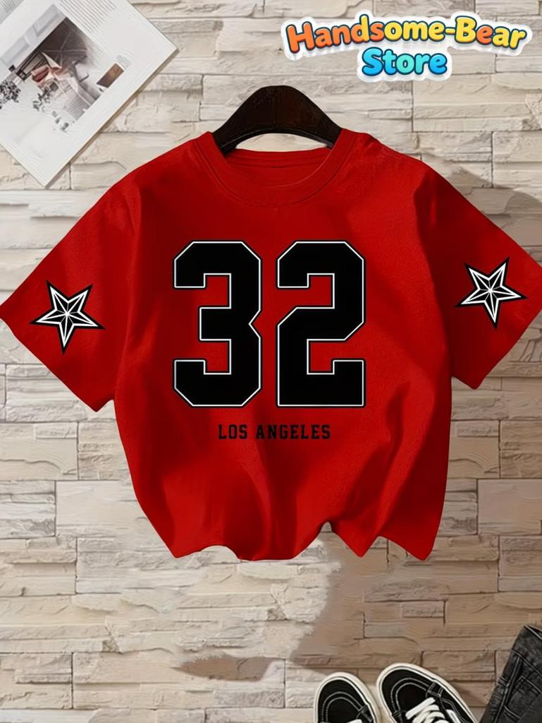 T-Shirt for Kids Girls' Number Digital Print Pattern Sports Style Round Neck Short Sleeve Football Jersey T-Shirt Girls Clothes