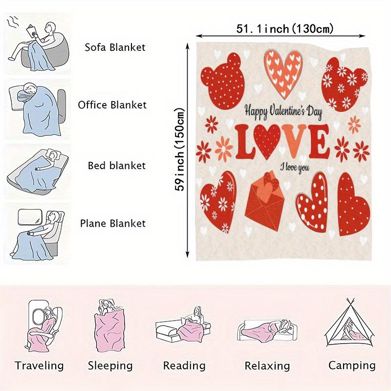 Valentine's Day heart pattern Flannel printed blanket suitable for all seasons suitable for living room office sofa and travel