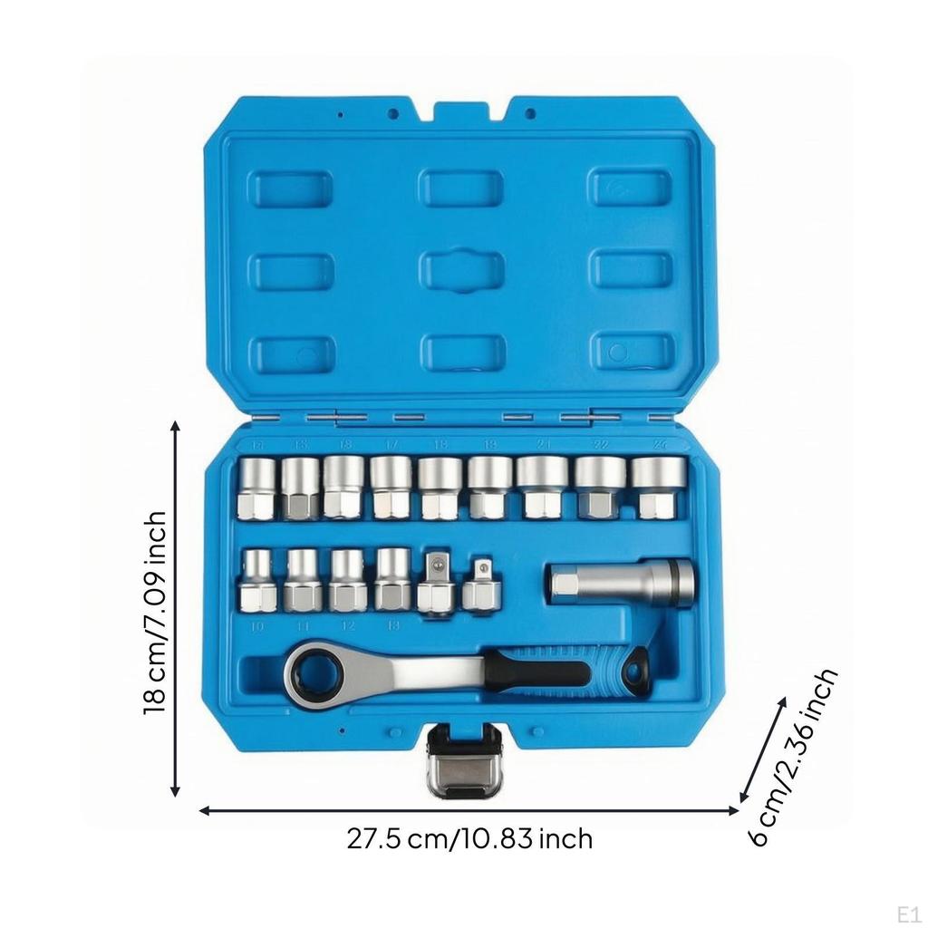 17 Pieces ThroughCenter Ratchet Socket Set Metric Sizes 1212Cornered Fastener Tool Molded