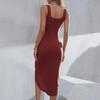 European & American Style Square Neck Sleeveless Irregular Midi Dress - Summer