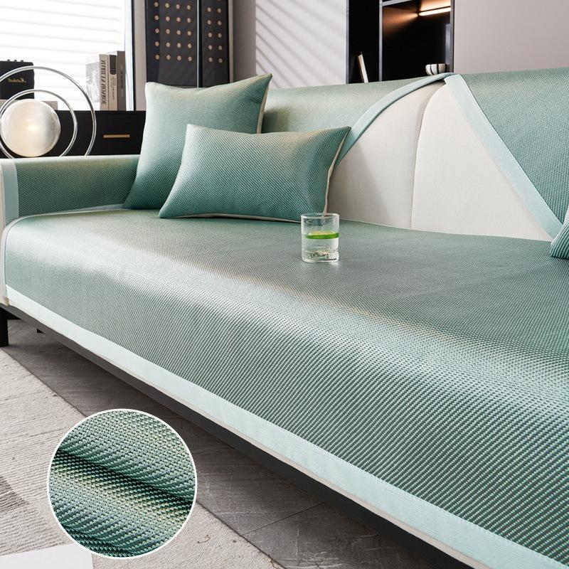 Summer Ice Sliky Fiber Fabric Sofa Cushion, Rectangular Non-Slip Fixed Mat, Light Luxury Cover for Summer Use Suitable for Living Room