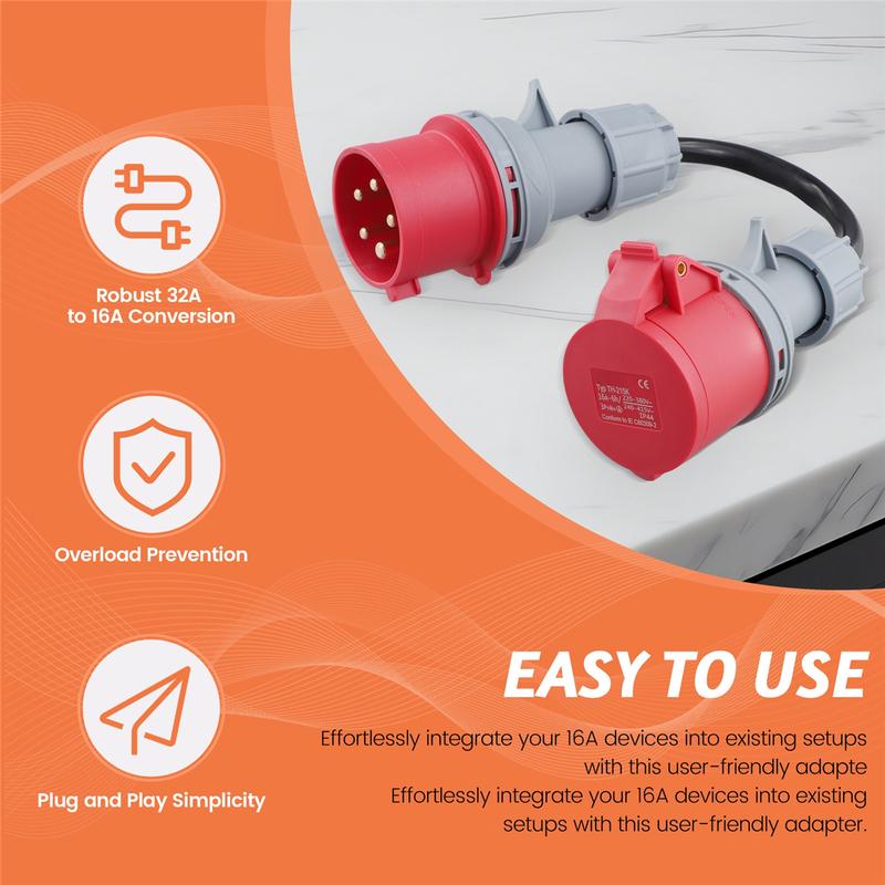 5-Pin Rot 32A Stecker auf 16A Buchse CEE-Adapter Gen E-Auto Ladekabel Verlängerungskabel Stecker 400V Steckdose