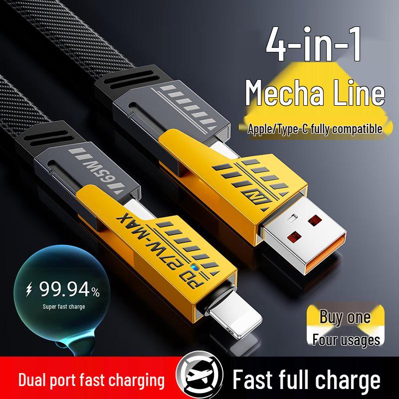 65W 4-in-1 Schnellladekabel für Apple, Huawei, Typ-C, Android-Handys