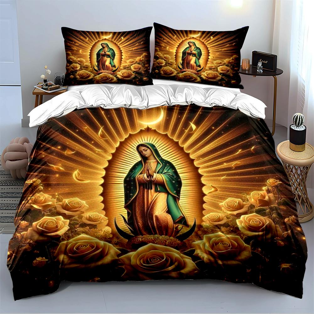 Virgin Mary and Golden Rose Bedding Set Bedding set (1 duvet cover, 2 pillowcases, duvet not included)