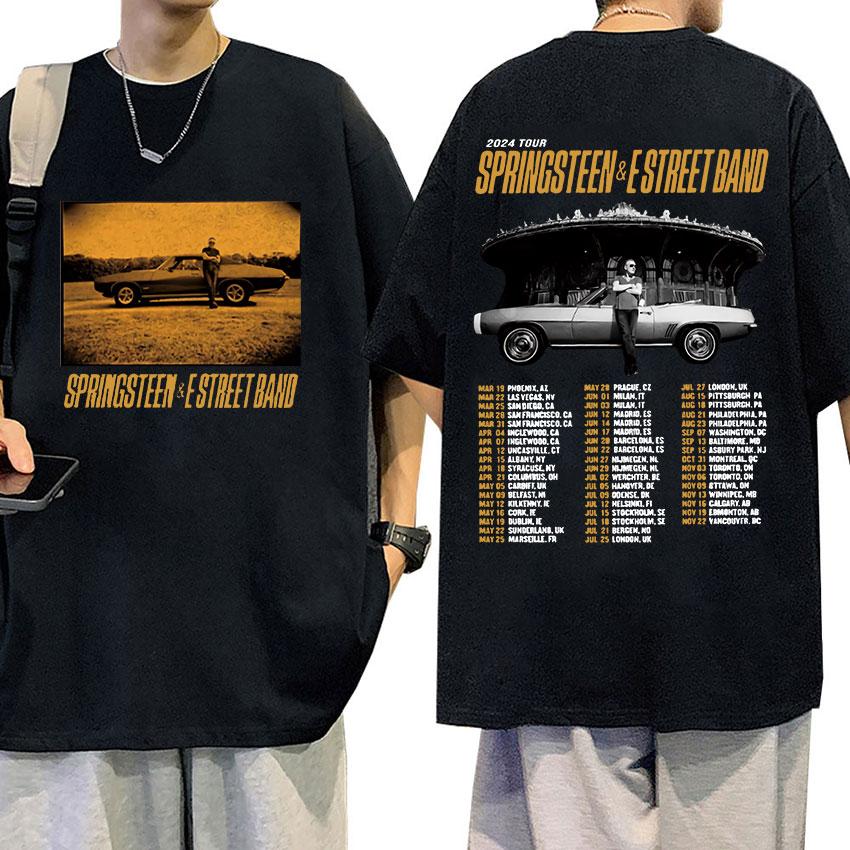 Vintage Rock Bruce Springsteen and E Street 2024 Tour T Shirts Man's Hip Hop Gothic Fashion Oversized Cotton T-Shirt Streetwear