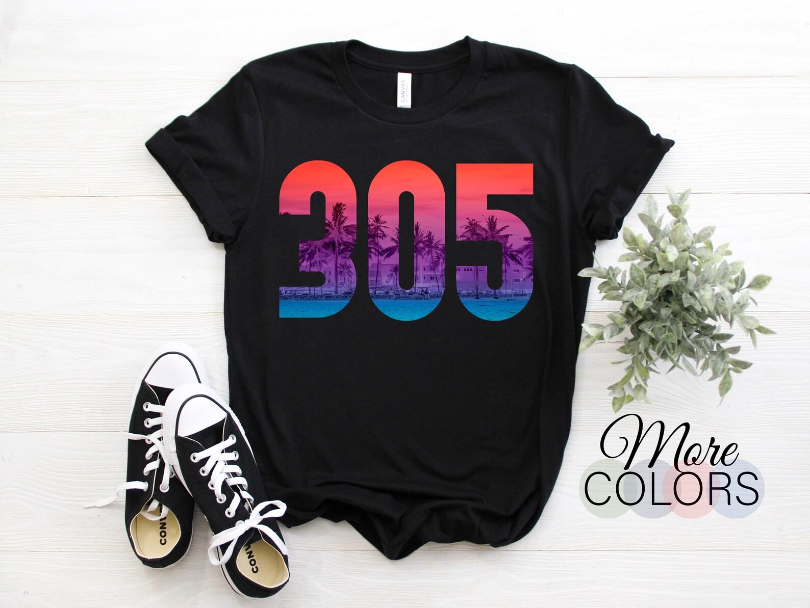 Miami Beach Shirt Vintage 80s Beach 305 Area Code T-Shirt, Retro Vintage Palms Design, Florida Love, Summer Vibes Shirts, Vacation Souvenir, 110