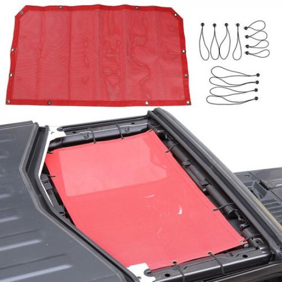 Front Roof Sunshade Mesh Shade Cover UV Visor For 2018+ Jeep Wrangler JL JT Red