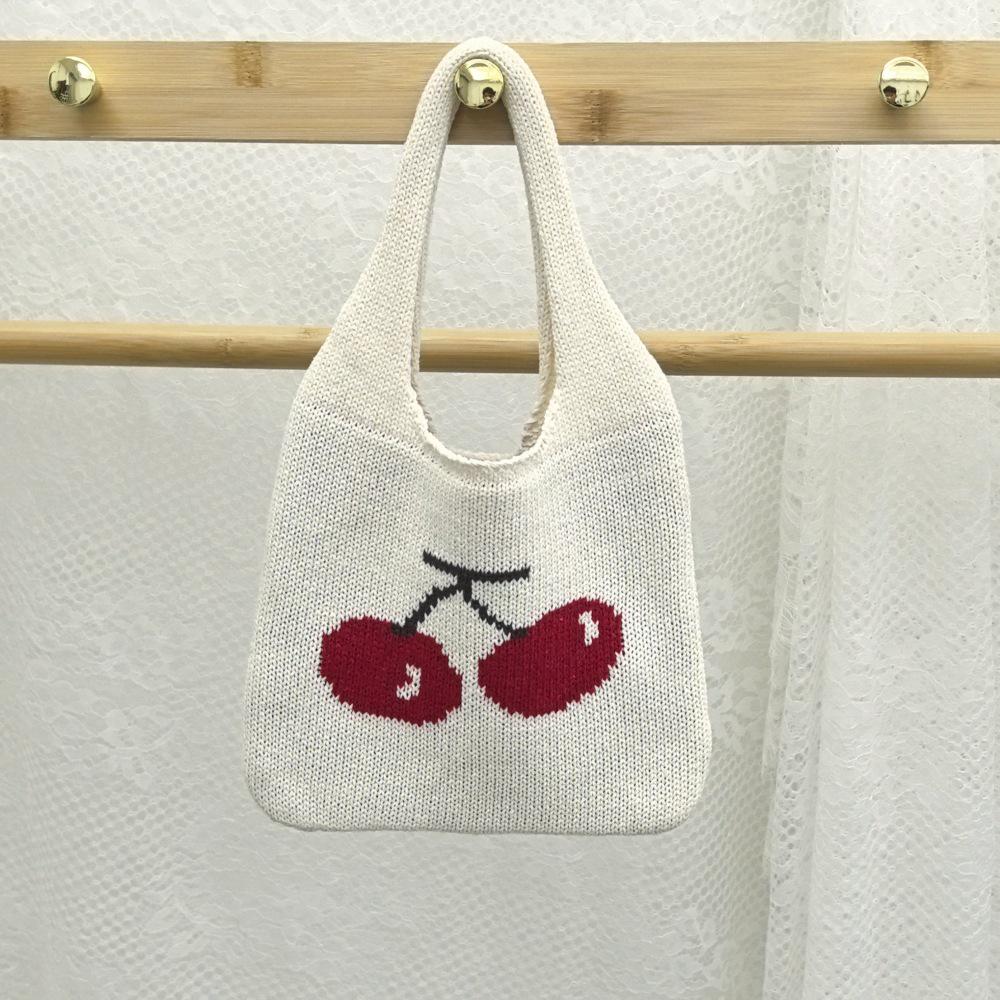 Chic Cherry Knitted Handbag: Versatile Small Hand-Held Bag for Women