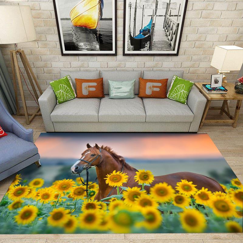 3D Horse Print Ara Rug Living Room Floor Mat Large Area Rug No Shedding Non-Slip Carpet for Bedroom Boys Girls Home Decor
