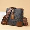 Women's PU Leather Bucket Bags Shoulder Bags for Ladies Large Crossbody Bags Wide Strap Fashion Embroidery High Quality