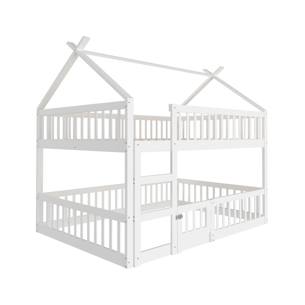 Children's Bunk Bed 140*200, Children's Family Bed, Bunk Bed with Staircase, Loft Design, Solid Wood Bunk Bed Frame, White
