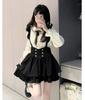 Gothic Lolita Blouse Set with Long Uniform Fall [SDSXZWG] Women's Bowknot, Subculture, School-Style, Sleeves, High-Waisted, Flared, A-Line Bottoms,