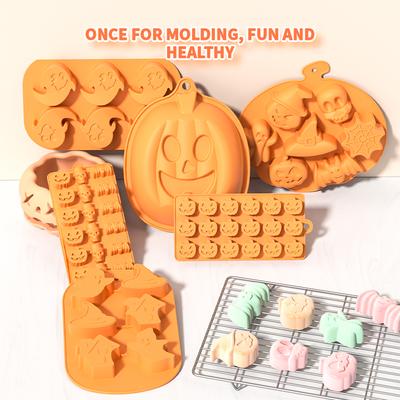 Silicone Halloween Ghost Pumpkin Baking Mold Non-Stick Chocolate Jelly Fondant Cake Baking Mould with Shape of Skull Bat Molds