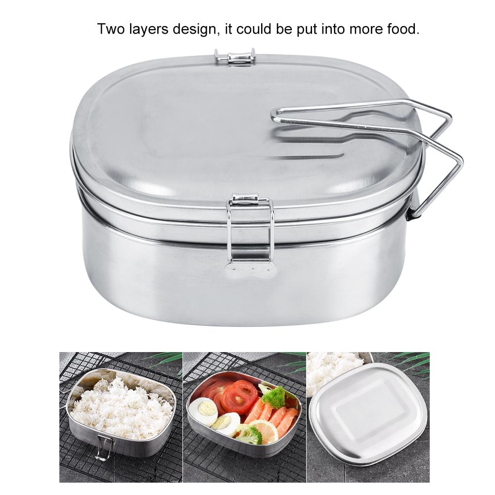 Double Layer Stainless Steel Lunch Box Bento Food Container Outdoor Travel Picnic