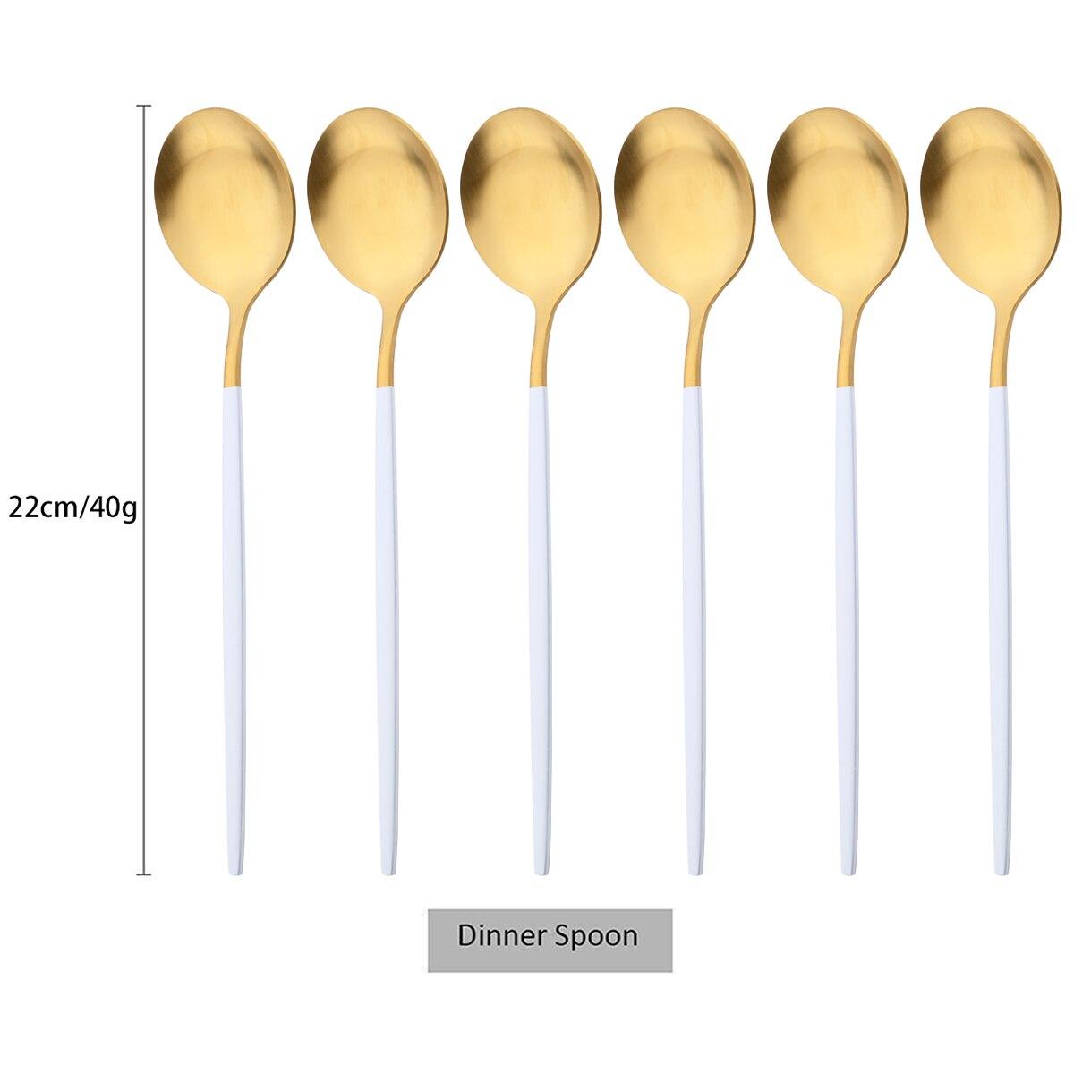 

6Pcs/Set Набір обідніх ложок із чорного золота Матовий столовий посуд із нержавіючої сталі Вестерн Столові прилади Десертна ложка Посуд для вечірки Кухонний набір столового срібла золотий/білий