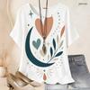 Women Plus Size Batwing Short Sleeve Top Round Neck Moon Star Night Sky Print Loose Casual Tunic Blouse