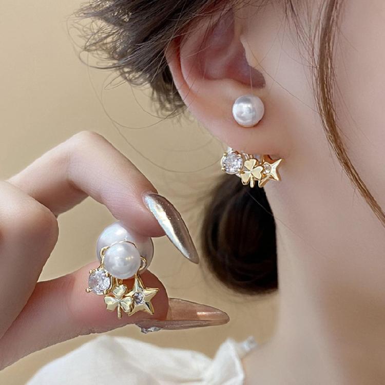 Versatile Silver Tone Earrings With Zircon Accent Imitation Pearls Detail Comfortable Wear Designs