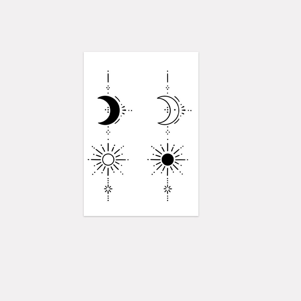 

Sun And Moon Couple Tattoo Sticker, Waterproof And Lasting Female, Simple Black And White Sun And Moon Simulation Tattoo Sticker 7*9CM