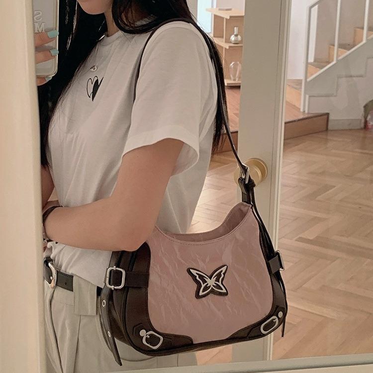 New American Retro Butterfly Color-Block Rivet Motorcycle Underarm Bag Original High-End Feel Single Shoulder Bag Crossbody Bag