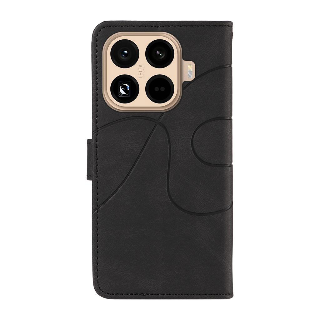 For Xiaomi 15T Pro Wallet Case Leather Phone Cover Stand with Curved Line Design - Black