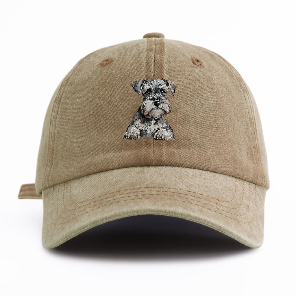 1pc Schnauzer Print Washed Baseball Cap for Adults  Minimalist Retro Style Casual Soft Adjustable Dad Hat Perfect As Gift