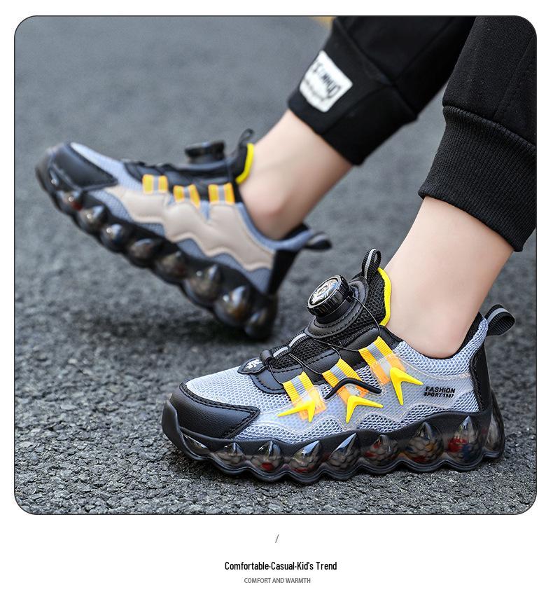 Mesh Sports Shoes with Rotating Buttons for Boys - Soft Sole Running and Basketball Shoes for Children