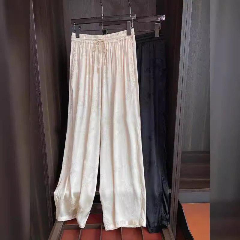 

Жіночі двоколірні жаккардові широкі вільні прямі шовкові брюки з атласної драпірування M 85-100