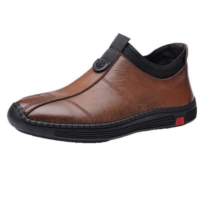 Leather Shoes Men's Autumn and Winter Velvet Warm Casual Men's Shoes Soft Sole Non-slip One Pedal Middle Old Dad Shoes