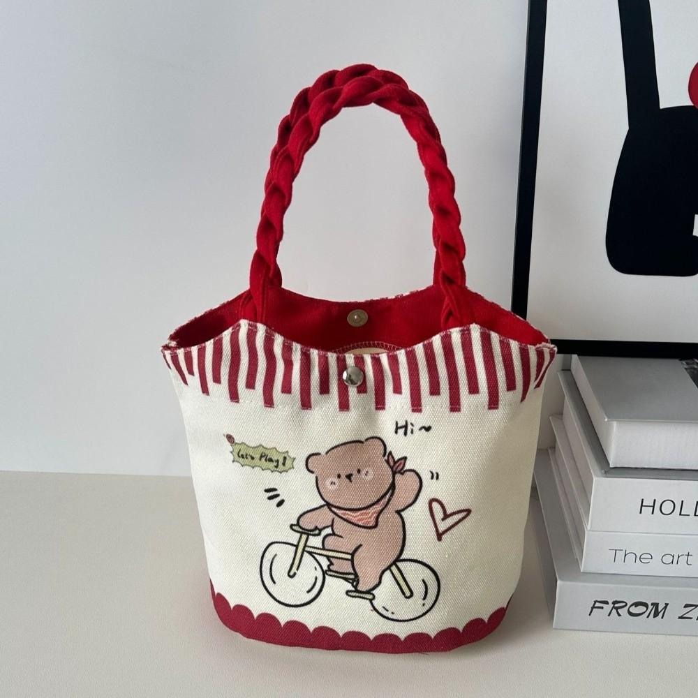 Cute Cartoon Prints Tote Bag Canvas Large Capacity Lunch Bag Colorful Storage Bag